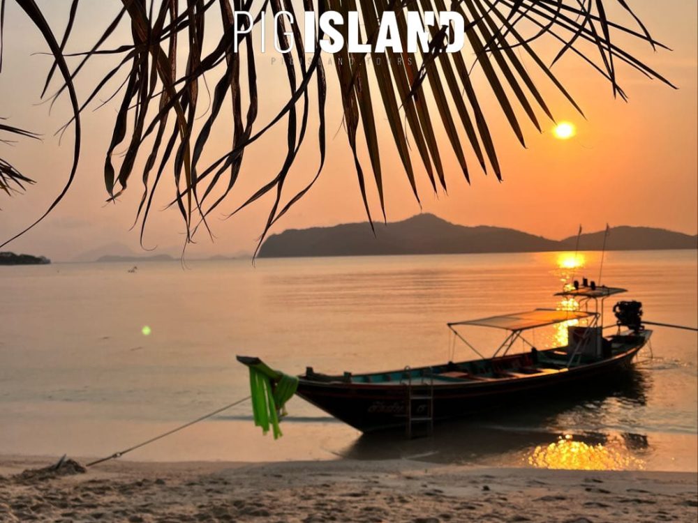 Île aux cochons Bateau à queue longue coucher de soleil